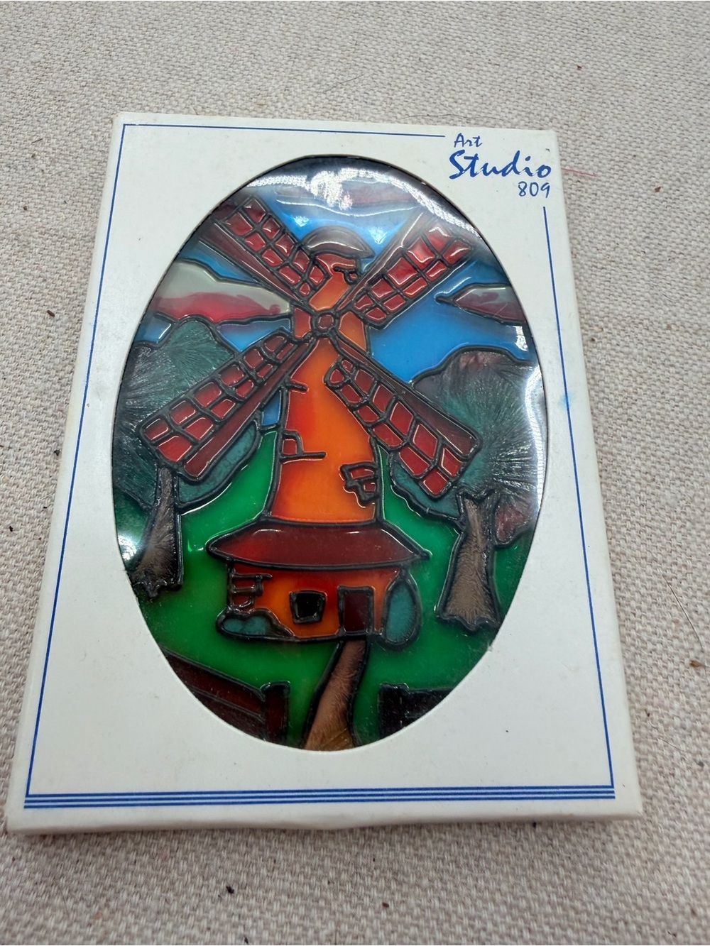 Windmill Stained Glass Wall Art - Orange & Green